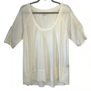 POL Women's Tunic Cream waffle Ribbed Fabric Short Sleeves Lagenlook Size S